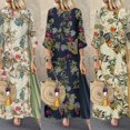 thumbnail image 1 of 2019 Nouvelle Robe Maxi Longue Bohème à Imprimé Floral en Coton et Lin pour Femmes Grande Taille, Manches Longues, Décontractée, Ample, Kaftan, Tunique Patchwork, 1 of 5
