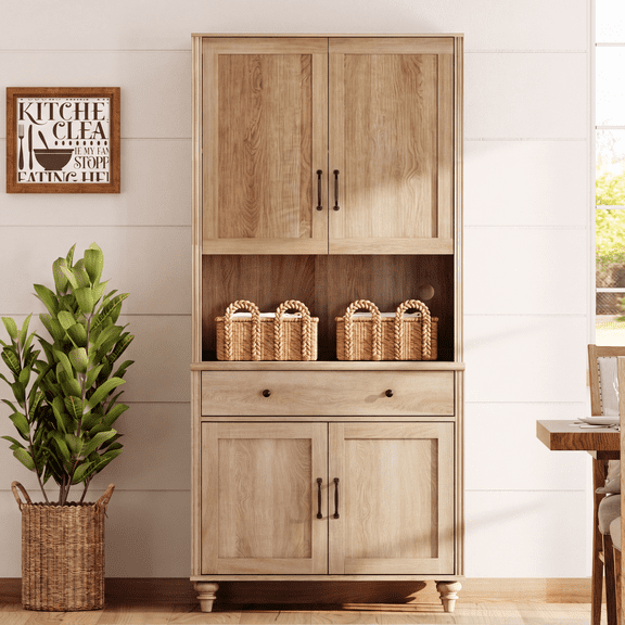Oak Farmhouse Bookcase, Bookshelf with Ample Storage Cabinet, Library Wooden Bookshelves for Living Room, Office, Study Room
