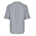 thumbnail image 4 of Cotton Linen Shirts for Men Button Untucked Stand Collar 3/4 Sleeve Tops Casual Solid Loose Comfort Basic Lightweight Pullover T Shirts, 4 of 4