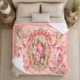 thumbnail image 5 of Ornate Vintage Pink Peony Floral Medallion Gold Scrollwork, Cozy Friendship Quote Scene, Warm Flannel Blanket for Living Room and Reading Nook, Art Lovers Friendship Gift, Artistic Home Decor, 5 of 9