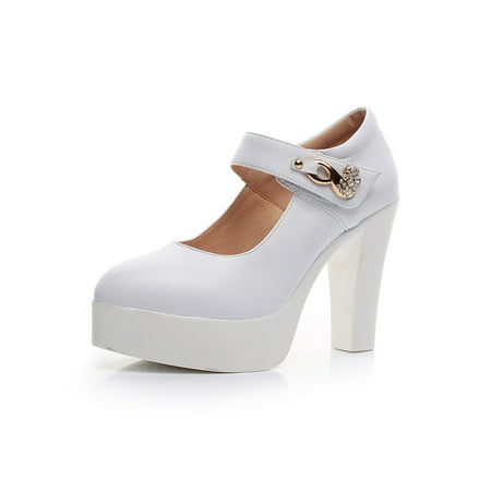 

Rotosw Ladies Pumps One-strap High Heels Pointed Toe Dress Pump Shoes Comfort Chunky Work Shoe Wedding Anti-Slip Mary Jane White 10CM 10