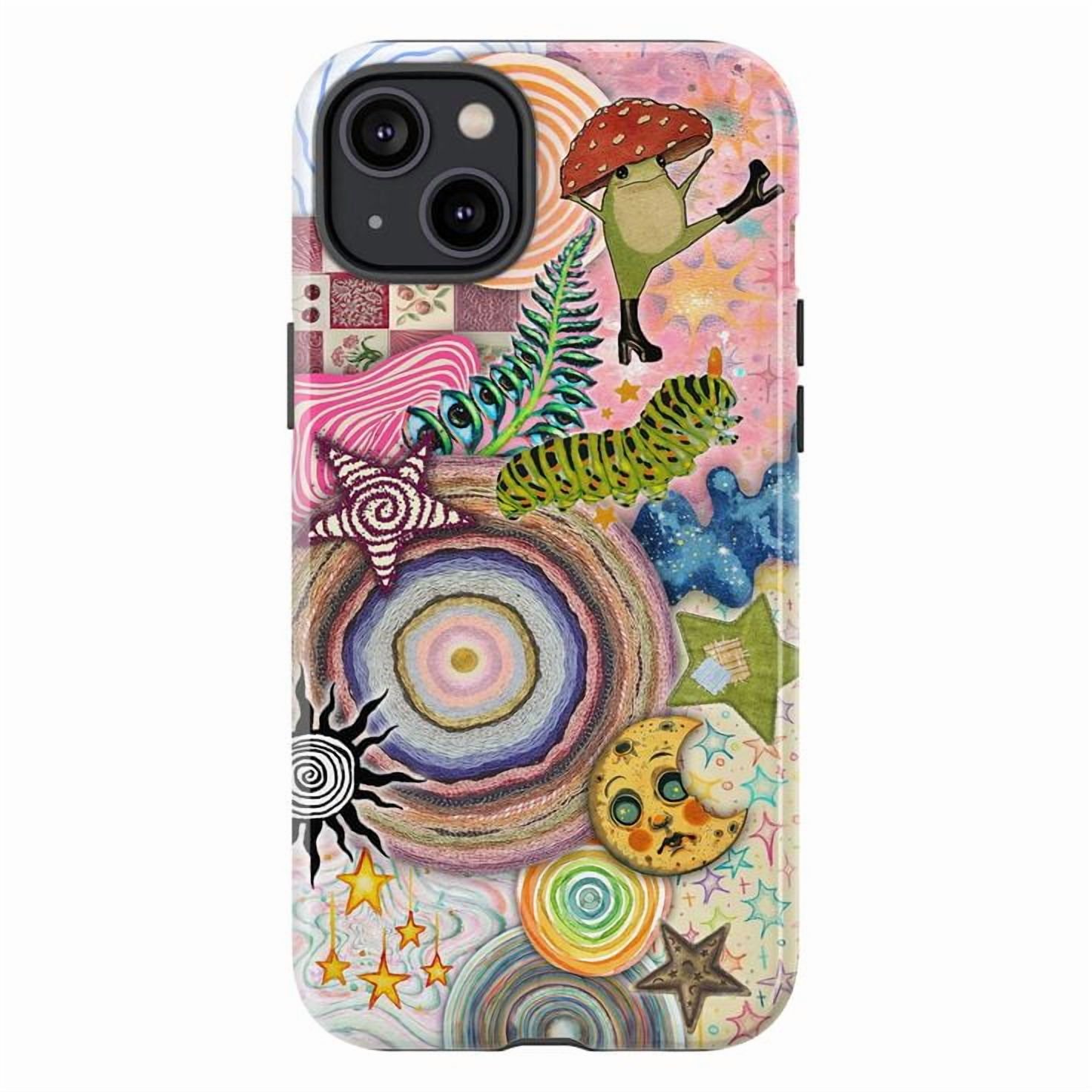 Trippy Surreal Cottagecore Phone Case, Frog Mushroom Star Abstract Cover Fits 17 16 15 14 13 12 11
