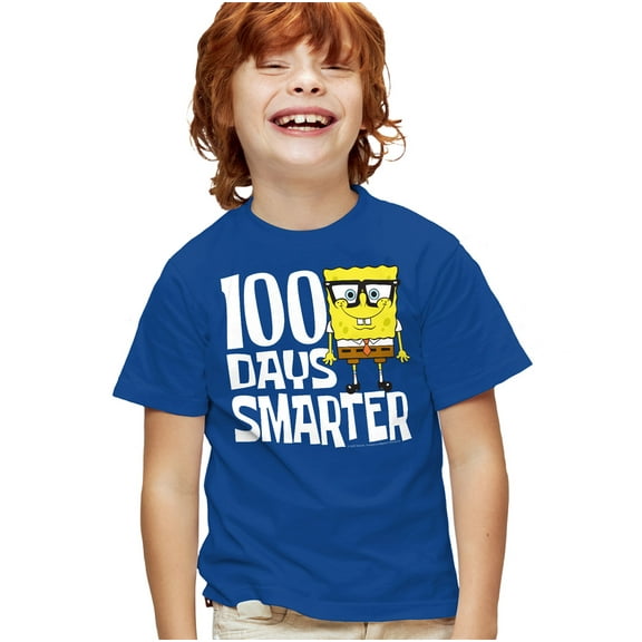 SpongeBob 100 Days Smarter Kids T Shirt for Youth Boys and Girls, Royal, Large