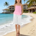 thumbnail image 2 of EnJoCho Teen Girls 2 Piece Cotton Linen Outfit Summer Casual Trendy Sets Sleeveless Cam𝗂 Tank Tops Loose Wide Leg Flowy Palazz𝗈 Shorts Girls Shirt And Shorts Set, 2 of 4