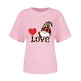 thumbnail image 4 of Guzom Valentine's DayWomens Pink Gnome Love Graphic Crewneck Tee, Short Sleeve Stretchy Relaxed Fit with Twisted Hem, Plus Size S-XXXL,Size L, 4 of 7