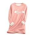 thumbnail image 2 of Fanxing Fleece Lined Thermal Shirts for Women Cute Heart Long Sleeve Thermal Underwear Tops Crewneck Soft Base Layer Cold Weather Ultra Soft Sherpa Blouse Pink,XL, 2 of 4