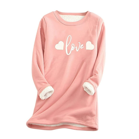 Shirts for Women Women's Thick Wool Printed Sportswear, Winter Thermal Underwear, Round Neck Shirt Sweatshirts for Women