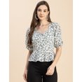 thumbnail image 2 of Moomaya Short Sleeves Sweetheart Neck Cotton Top - Women's Elegant Peplum Top, 2 of 9