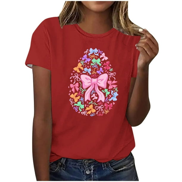 Mujeres Manga Corta de Verano Tops V-Cuello Impreso Suéter, Blusa de Moda Casual para la Primavera