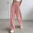thumbnail image 2 of hoksml Women's Drawstring Waist Striped Wide Leg Pants, Casual Stretchy Trousers with Pockets, 2 of 6