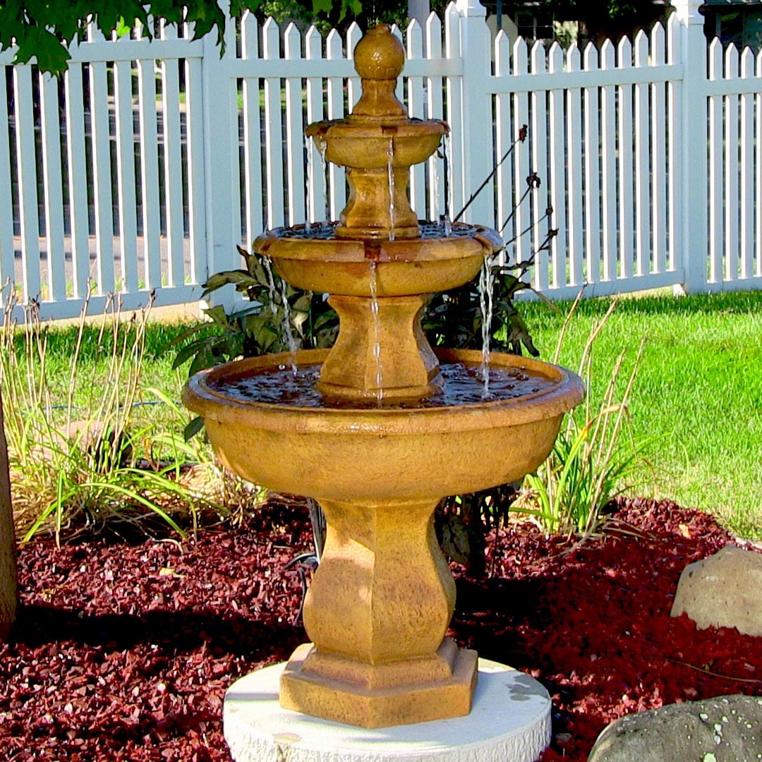 VIVOHOME 110V 40 Inch Height 3 Tiers Freestanding Electric Polyresin Lightweight Antique Outdoor Garden Bird Bath Water Fountain