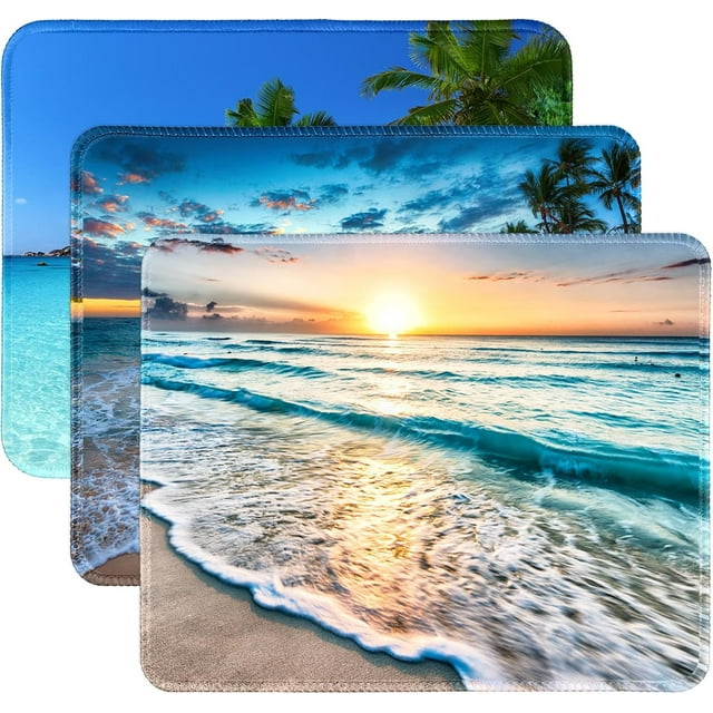 3 Pack Small Mouse pad Beach Square Mouse Mat for Wireless Mouse Office Computer Mousepad for Desk Mat Laptop with Non-Slip Rubber Base (Sea)