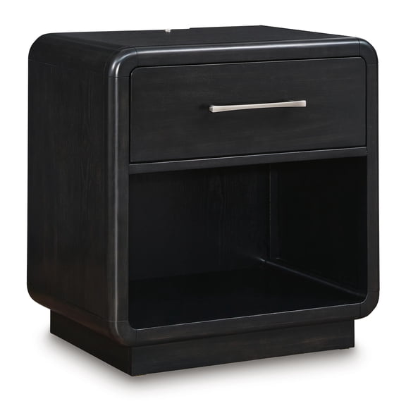 Signature Design by Ashley Rowanbeck 1-Drawer Nightstand, Black, Contemporary Bedside Table with LED Nightlight and USB Charging