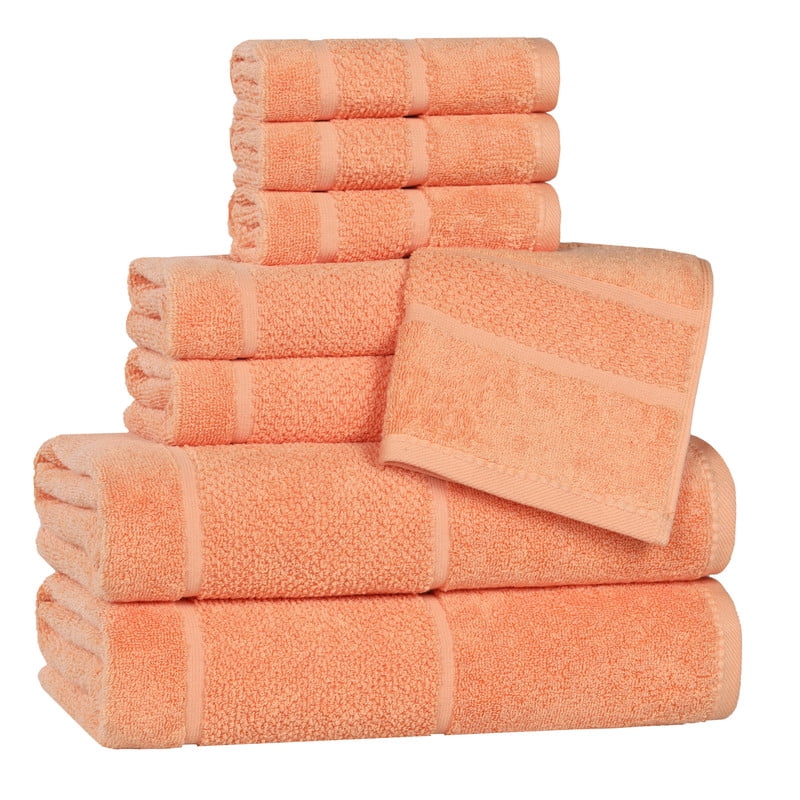 Superior Mile Smart Twist Cotton Medium Weight 8 Piece Towel Set, Ultra Absorbant Towels, Peach