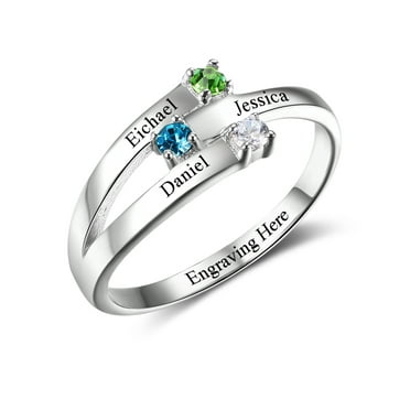 Custom Configurator Mementos USA Sterling Silver Family Rings for Women or Mother 3 Birthstone Name