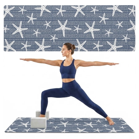 Yoga Mat Coastal Starfish Yoga Mats with Strap & Shortage Bag Non Slip Workout Mats Absorbent Cushion Pad Blue Ocean Marine Life Exercise Mat for Yoga Pilates Stretching Home Gym 72 x32