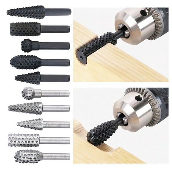 Joernso 5Pcs 1/4inch Rotating Handle Files Rasp Burrs Wood Work Grinding Carpentry Tool
