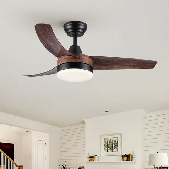42 Inch Farmhouse Rustic LED Ceiling Fan with Remote Control Brown Wood Grain ABS Blades Quiet Powerful Airflow Energy Efficient for Sloping Ceilings