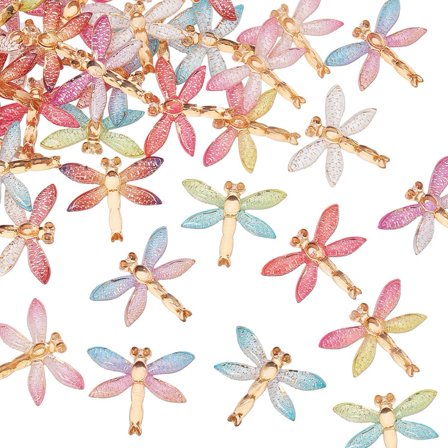 60Pcs 10 Colors Mini Resin Dragonfly Animal Resin Charms Flatback Cabochon Colorful Glitter Wing Cartoon Insect Animal Small Embellishments