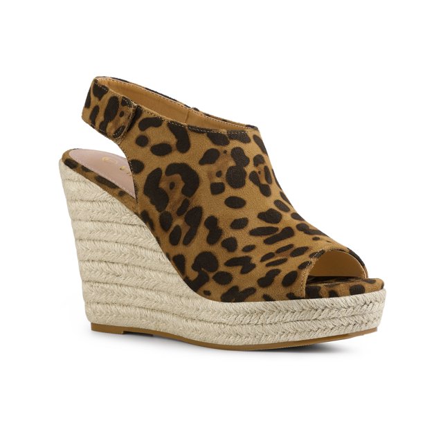BLISSFUL STEP Sandales Compensées à Plateforme Espadrilles pour Femmes Léopard 9