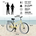 thumbnail image 5 of Beach Cruiser Bike for Women, 26 Inch Bikes for Women, Single-Speed Beach Cruiser Bikes, Womens Bicycle for Adults, Wide Wheels for Stability, Adjustable Seat, Yellow, 5 of 7