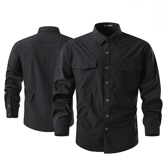 Men Long Sleeve Utility Button Down Shirts, Multi Chest Pocket Relaxed Fit Outdoor Work Tactical Shirts