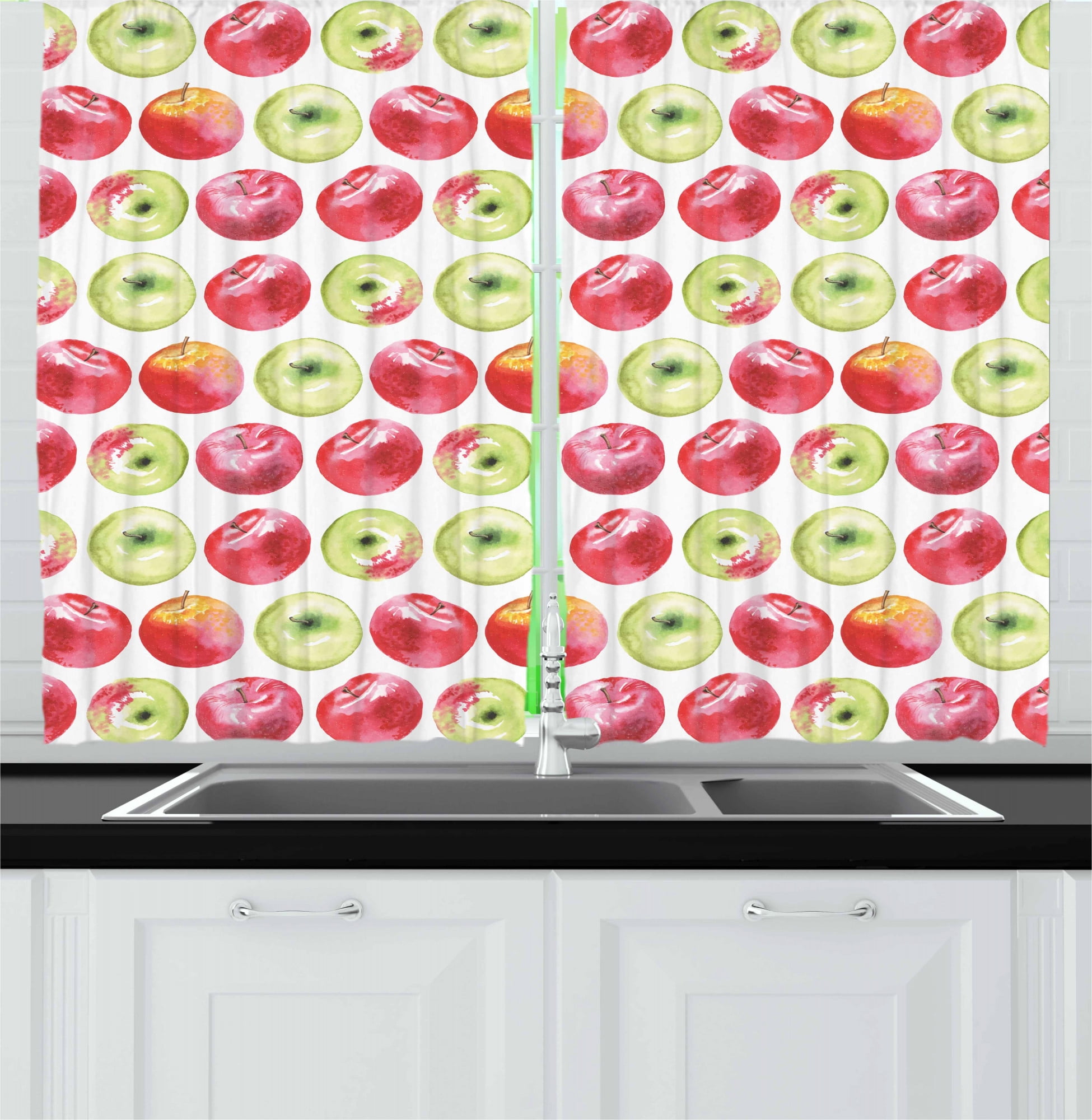 Fruits Kitchen Curtains, Watercolor Macoun Cameo and Granny Smith