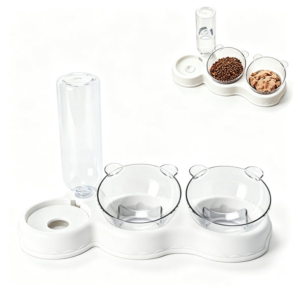 JOWNEEL Pet Bowl Automatic Water Refill Cute Durable Dog Food Feeding Bowl for Dogs and Cats Plastic Small Size (White)