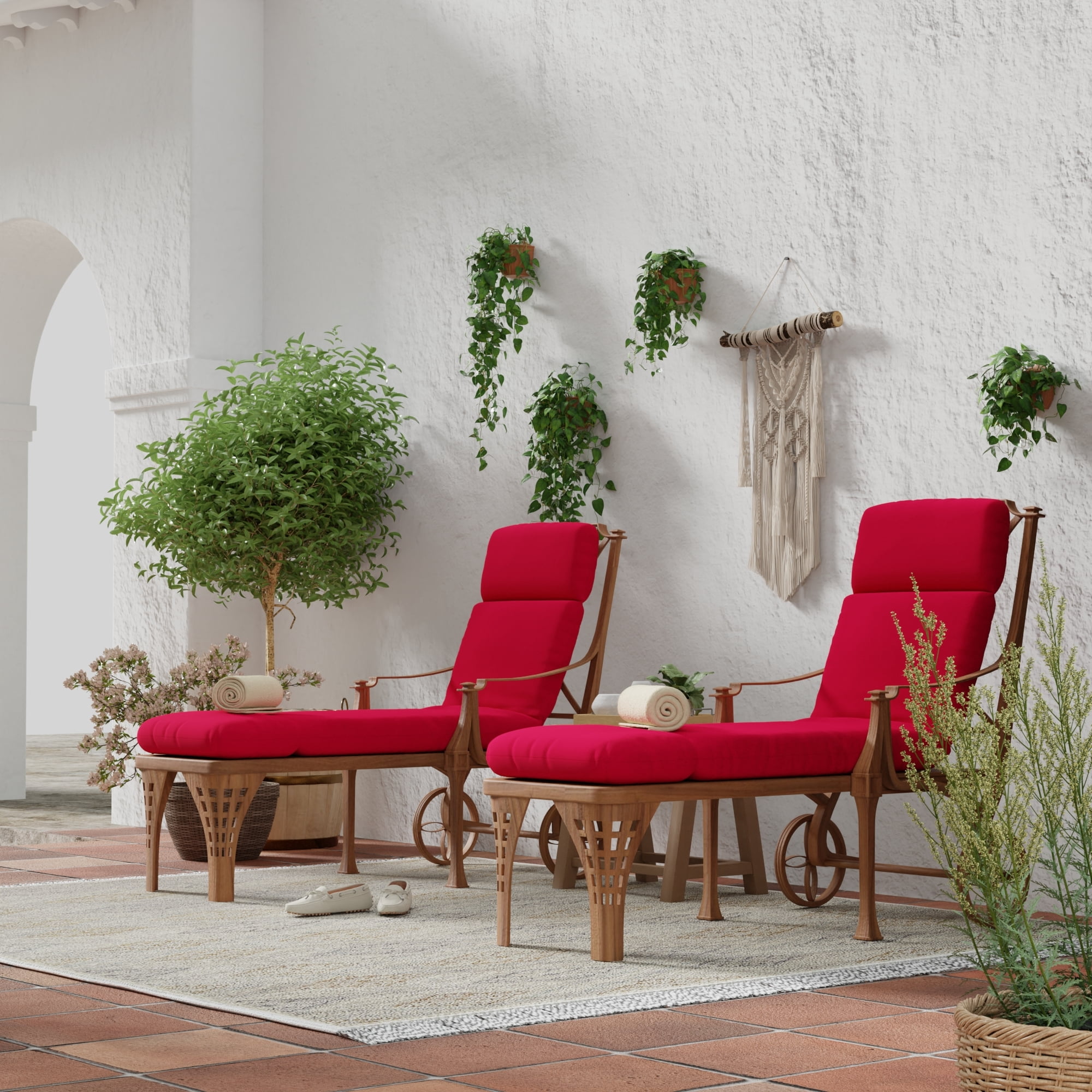 Jordan Manufacturing 72" x 22" Really Red Solid Rectangular Outdoor Chaise Lounge Cushion with Ties and Hanger Loop