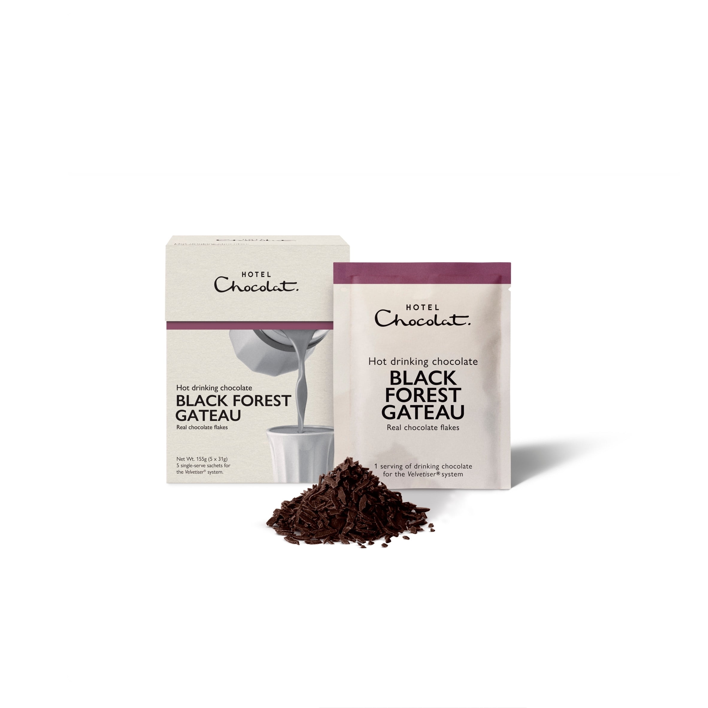 Hotel Chocolat Hot Drinking Chocolate Black Forest Gateau 5 x 31g, Imported from Britain
