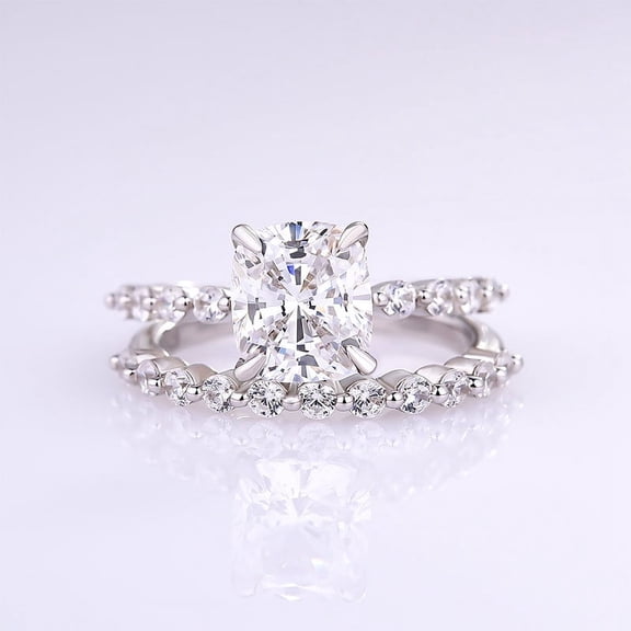 Kalapi Jewelry 1.5 Ct Moissanite Wedding Ring Set - 14K White Gold Plated Engagement Ring Set for Her - Timeless Cushion Cut Engagement Ring Set - Gift for Proposals or Celebrating Love