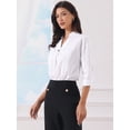 thumbnail image 4 of DARING DIVA Women's 3/4 Sleeve Collared V Neck Blouse Shirt X-Small White, 4 of 6