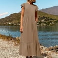 thumbnail image 2 of Kureaily Women's Solid Color Round Neck Pleated Dress With Pockets, 2 of 4