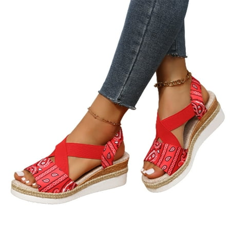 

Women s Chunky Platform Sandals Ethnic Style Open Toes Cross Strap Summer Shoes