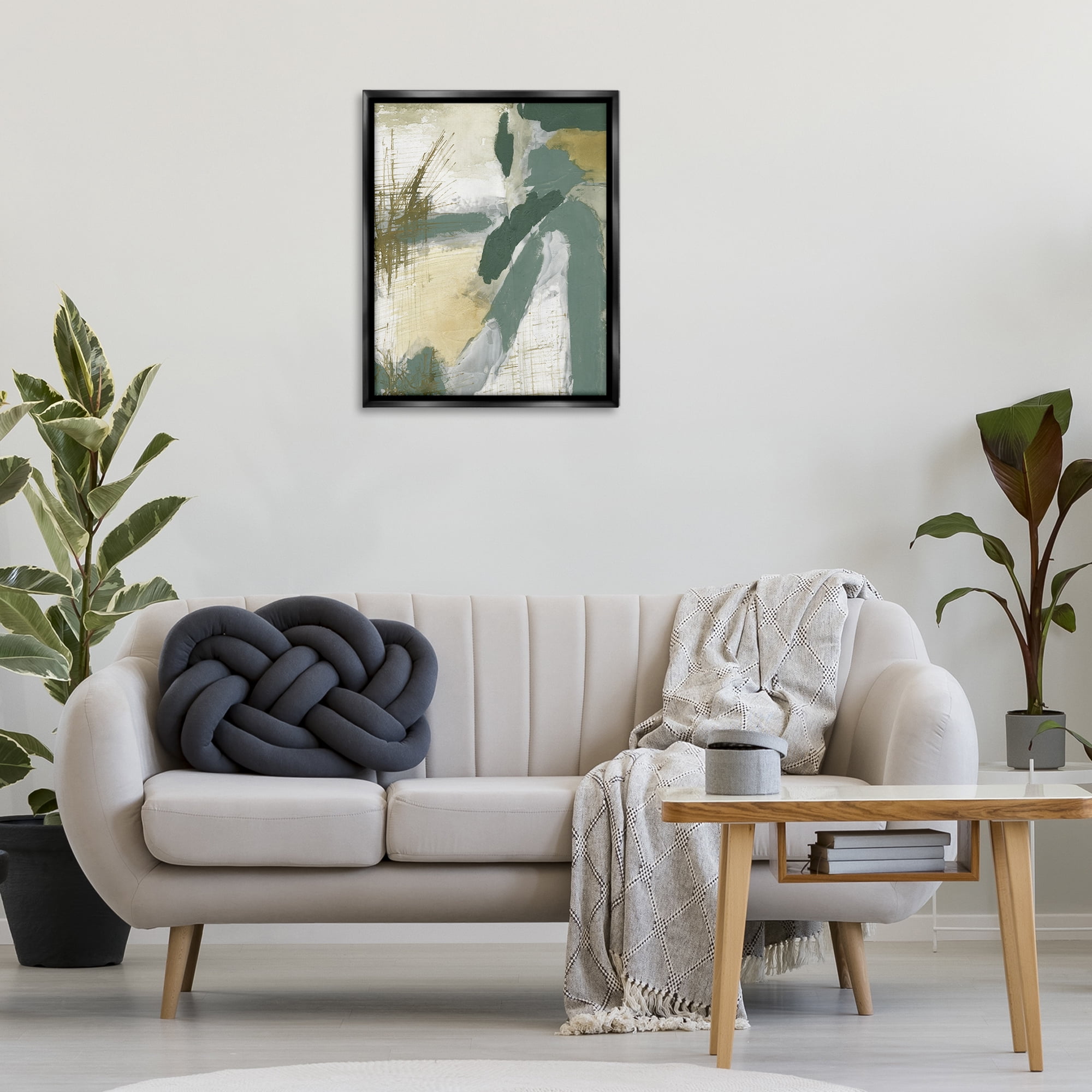 Stupell Industries Dynamic Abstract with Grey Abstract Painting Black Floater Framed Canvas Art Print Wall Art, 25 x 31