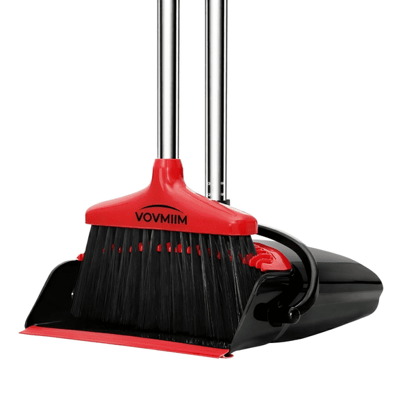 Loonpon Broom with Dustpan Combo Set,43inch Long Handle Stiff Broom Dust pan, for Garage Kitchen Room Office Lobby Cleaning
