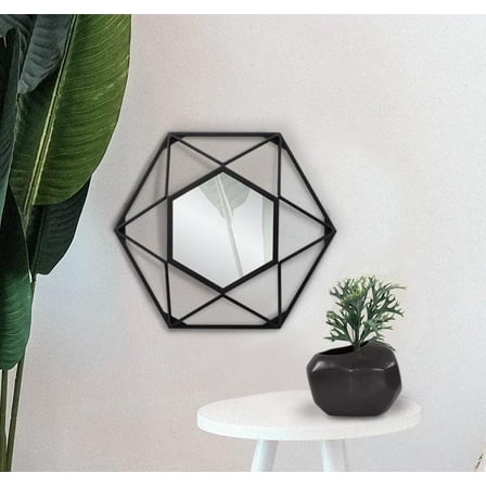 Tyler Dillon Matte Black Metal Framed 3-D Geometric Wall Mirror - 16" x 16"