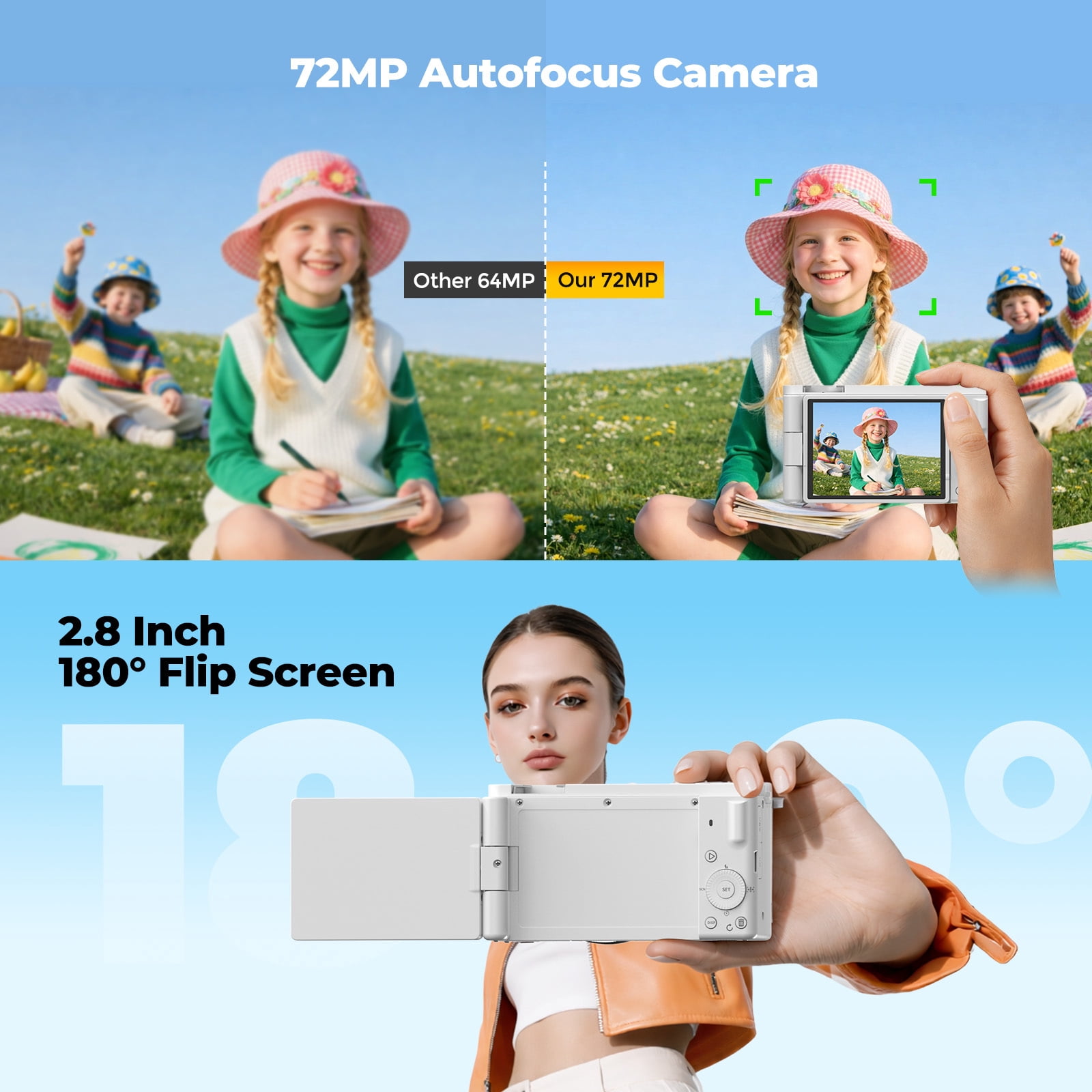 Campark 72MP Digital Camera for Photography, 6X Optical Zoom Autofocus 5K Vlogging Camera for YouTube