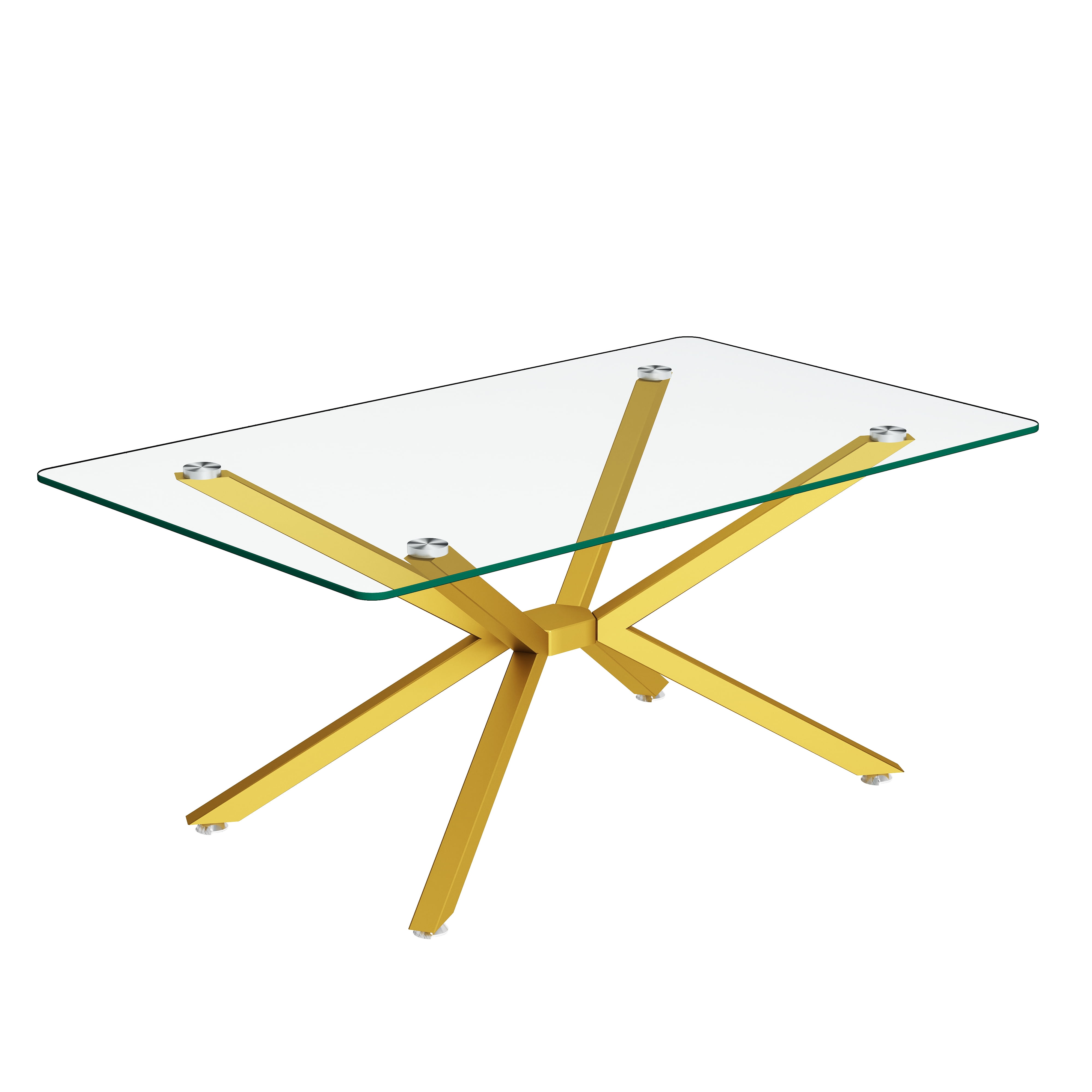 Euroco 39.37" Rectangular Clear Tempered Glass Coffee Table,Stylish Design with Gold Metal Legs, Coffee Table for Living Room
