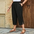 thumbnail image 2 of yillto Plus Size Capris Pant for Women Wide Leg Loose Cotton Linen Cropped Casual Trouser Capri Pants, 2 of 5