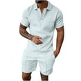 thumbnail image 2 of S-5X Plus Size Outfits Sets for Men 2 Piece Big and Tall Sweatsuits Casual Short Sleeve T-Shirts and Shorts Solid Beach Set with Pockets, 2 of 5