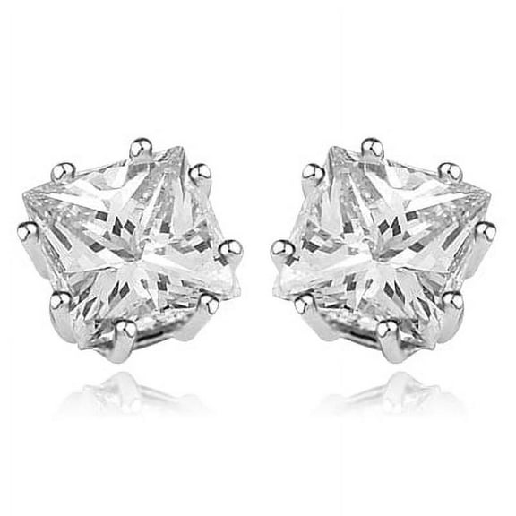 Eight Prong Set Stud Earrings with Simulated Princess Cut Diamond by Diamond Essence set in 14K White Gold