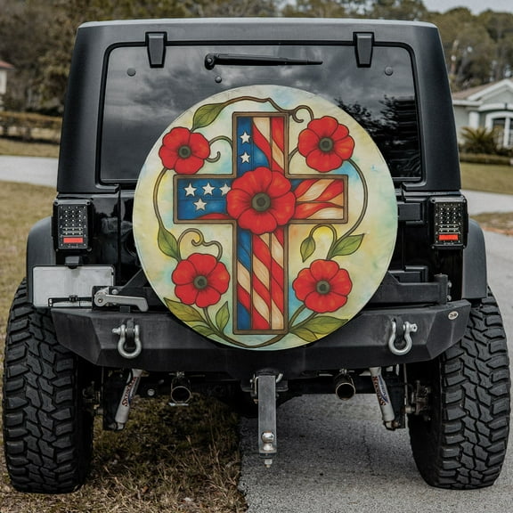 Lotusprinthandmade Christian America Floral Spare Tire Cover Without Backup Camera Hole 6 Sizes (27 in.)