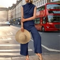 thumbnail image 3 of Women's Wide Leg Jumpsuit Mock Neck Cap Sleeve Elegant Dressy Casual Outfit, 3 of 6
