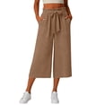 thumbnail image 2 of Stamzod Women's Capri Pants Summer Casual Loose Palazzo Wide Leg Capri Pants with Pockets Fashion Clothing Khaki-4 XL, 2 of 6