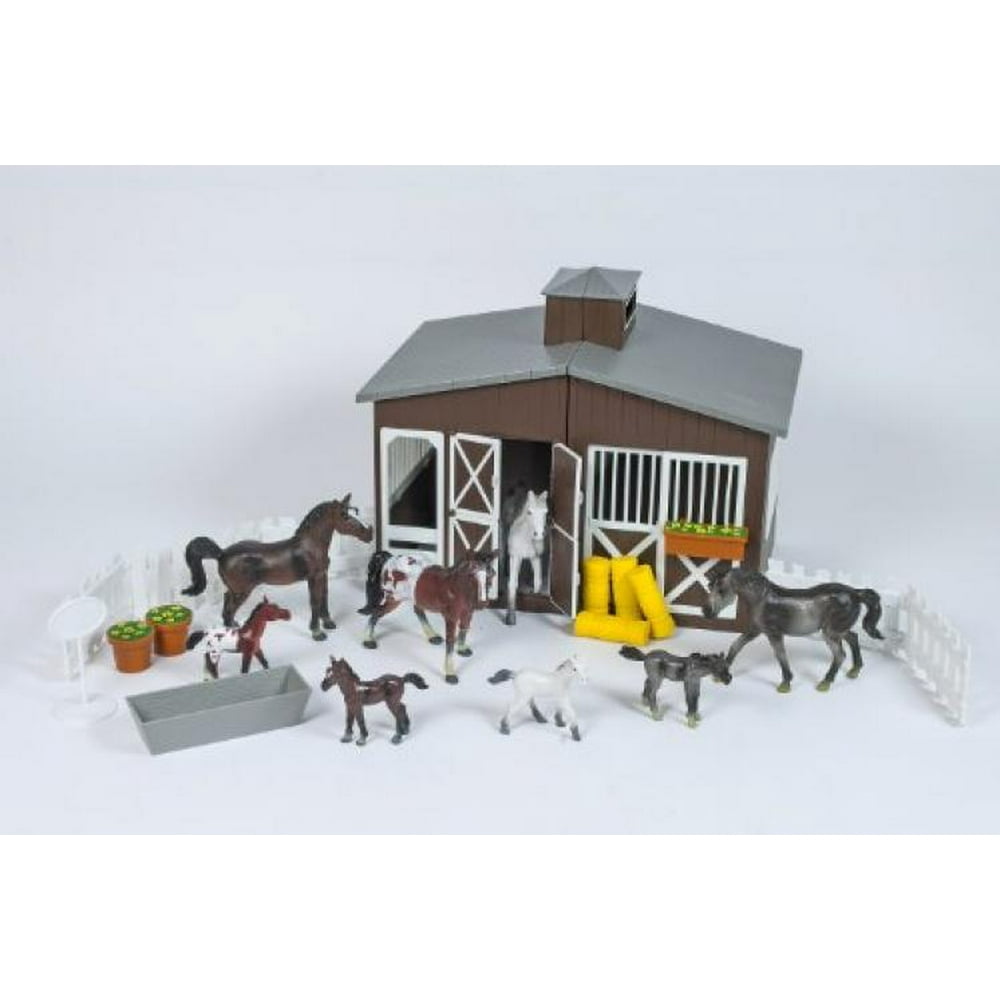 CP Toys 23 Pc. Deluxe Horse Stable Play Set with 4 Horses, 4 Ponies and