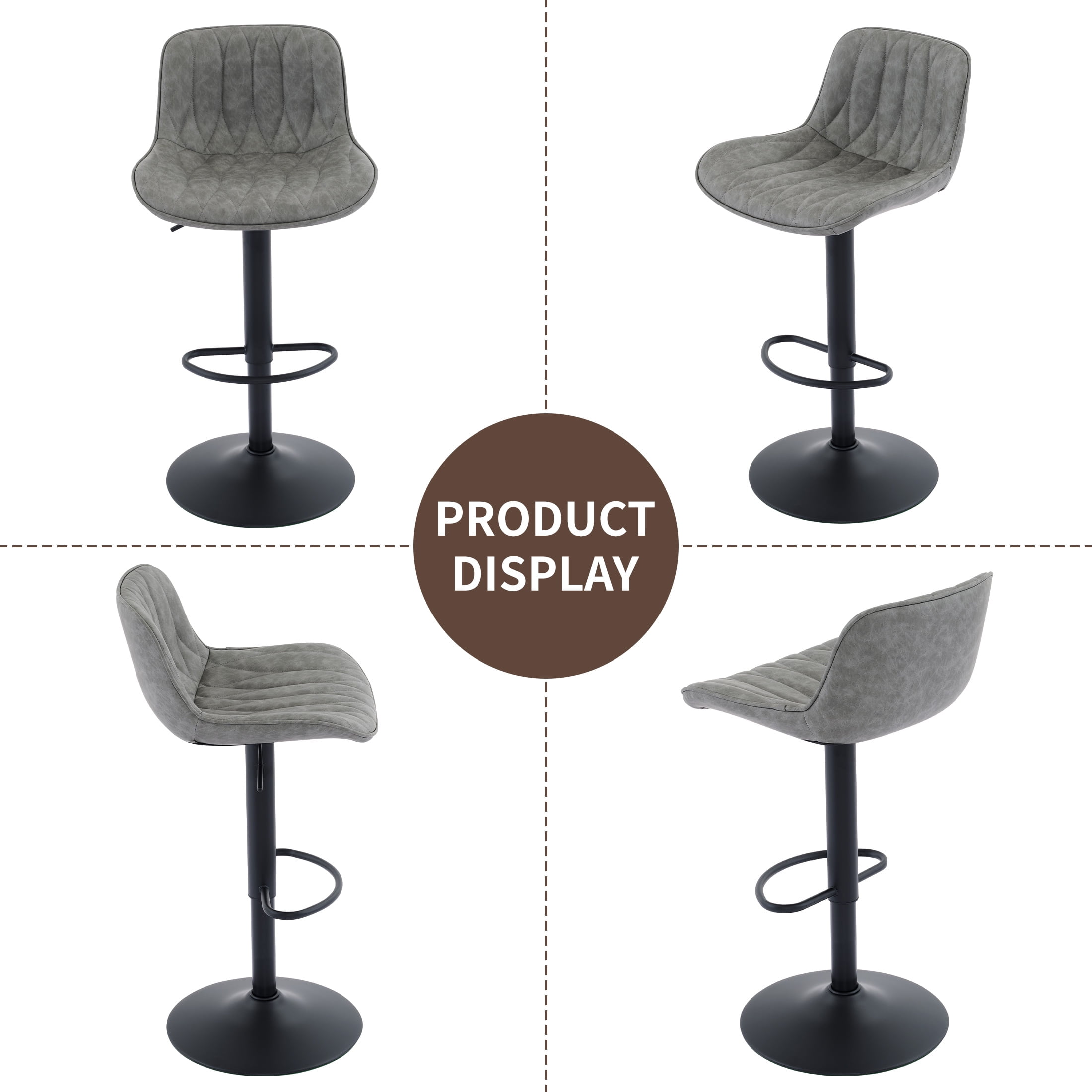 FIRAVOE Swivel Bar Stools Set of 2 (Adjustable Height 25"-33") Counter Height Bar Stools with Back, Modern Faux Leather Barstools for Kitchen Island, Gray