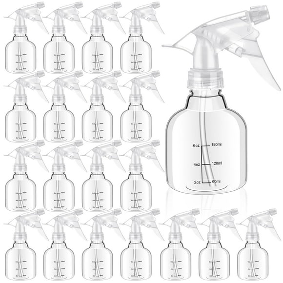 Worldity 24 Pcs Empty Plastic Spray Bottles 8 oz, Clear Spray Bottles, Mini Spray Bottles with Measurement Adjustable Nozzle, Refillable Spray Bottles for Hair Plant Kitchen Bath