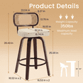 thumbnail image 3 of EHANCIS 26" Swivel Counter Height Bar Stools Set of 2, Boho Cane Rattan Back Chairs with Beige PU Leather Upholstered Seat & Walnut Wood for Kitchen Island, 3 of 9