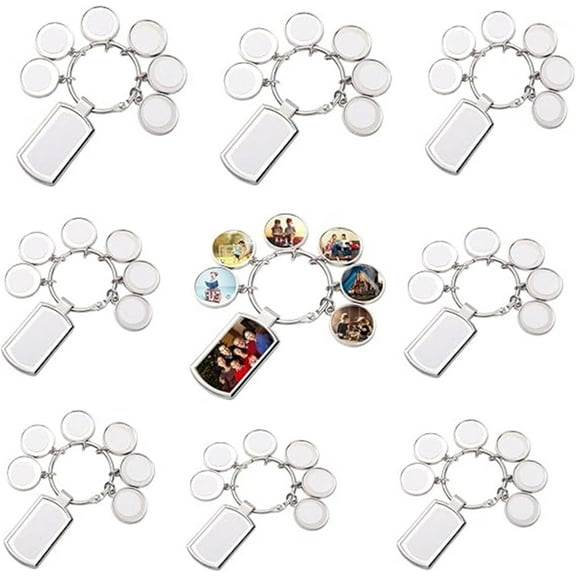 10 Pcs Sublimation Blanks Keychain With 7 Keyring, DIY Heat Transfer Press Key Chains with Keyrings for Photos